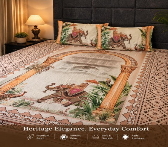 Royal Elephant Digital Bedsheet - Brown