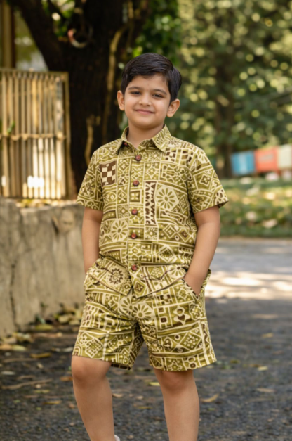 Abstract Print Olive Pure Cotton Kids CO-ORD SET