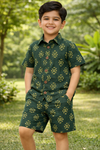 Dark Green Printed Pure Cotton Kids CO-ORD SET