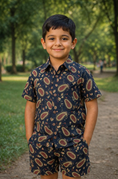 Paisley Print Dark Blue Pure Cotton Kids CO-ORD SET