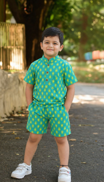 Printed Green Pure Cotton Kids CO-ORD SET