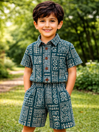 Batik Print Dark Blue Pure Cotton Kids CO-ORD SET