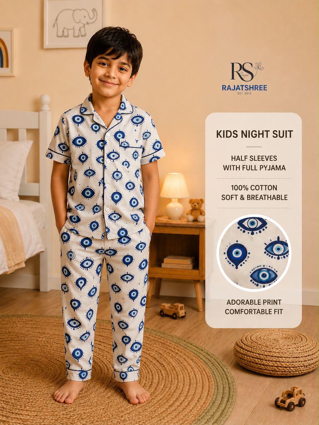 Evil Eye Pure Cotton Night Suit for Kids
