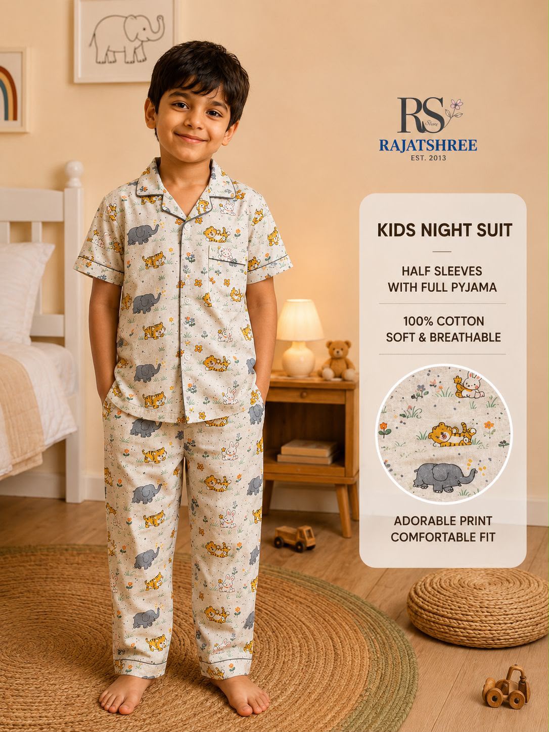 Animal Pure Cotton Night Suit for Kids