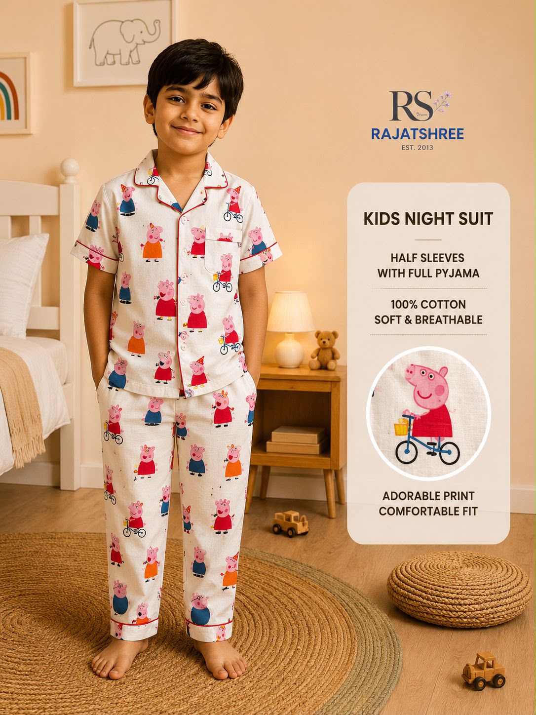 Pepa Pig Pure Cotton Night Suit for Kids