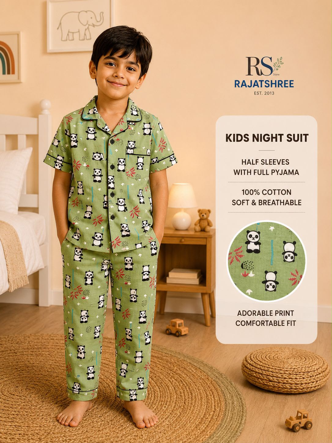 Panda Pure Cotton Night Suit for Kids