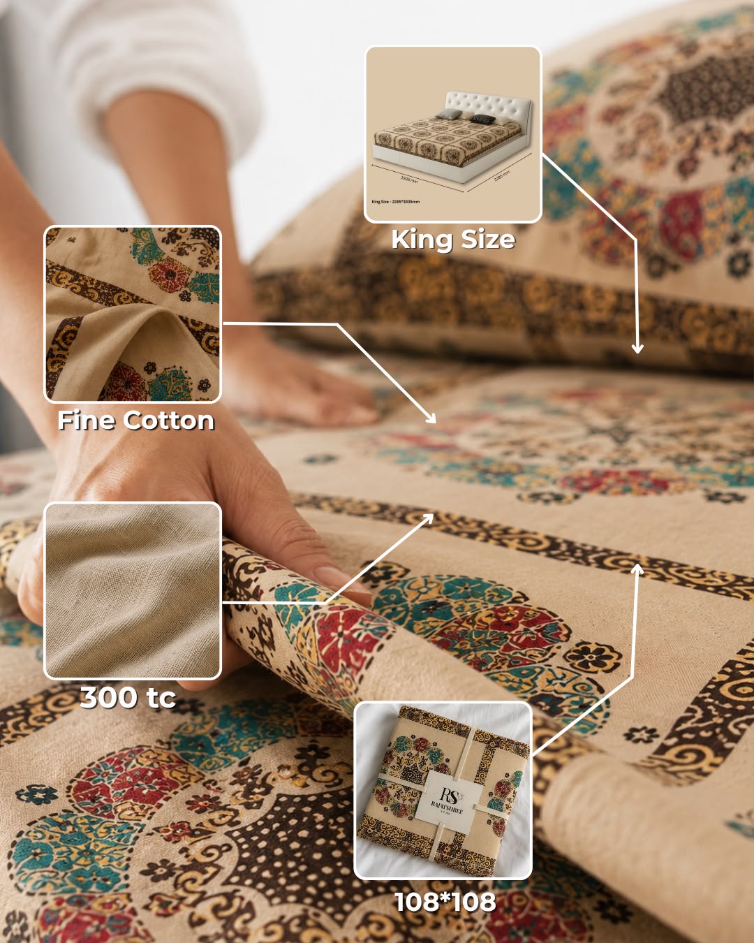 Traditional Mandala Patchwork Digital Bedsheet