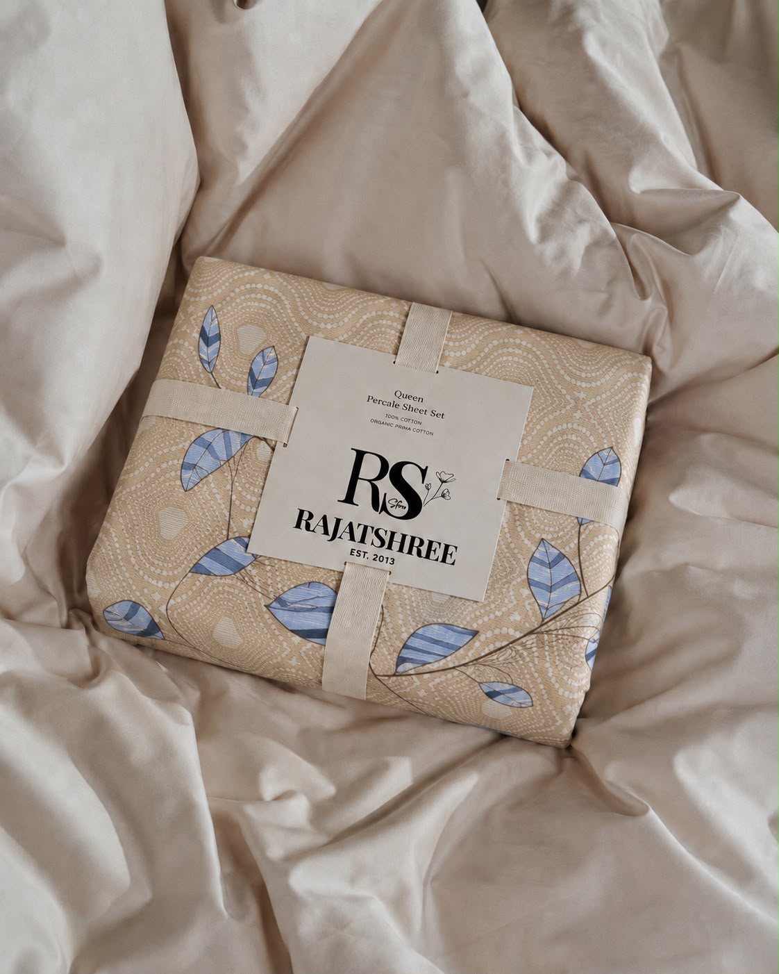 Blue Leaf Border Digital Bedsheet