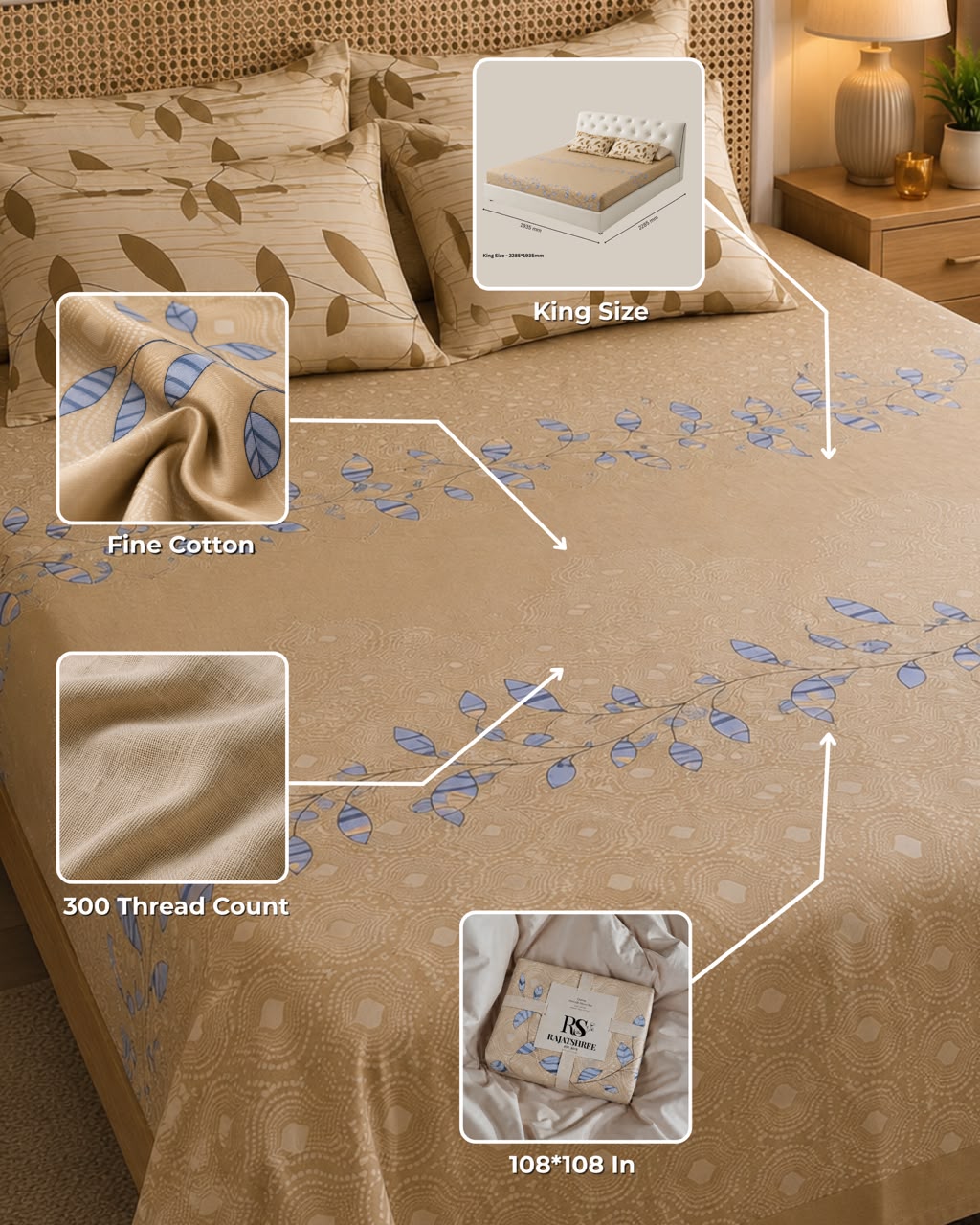 Blue Leaf Border Digital Bedsheet