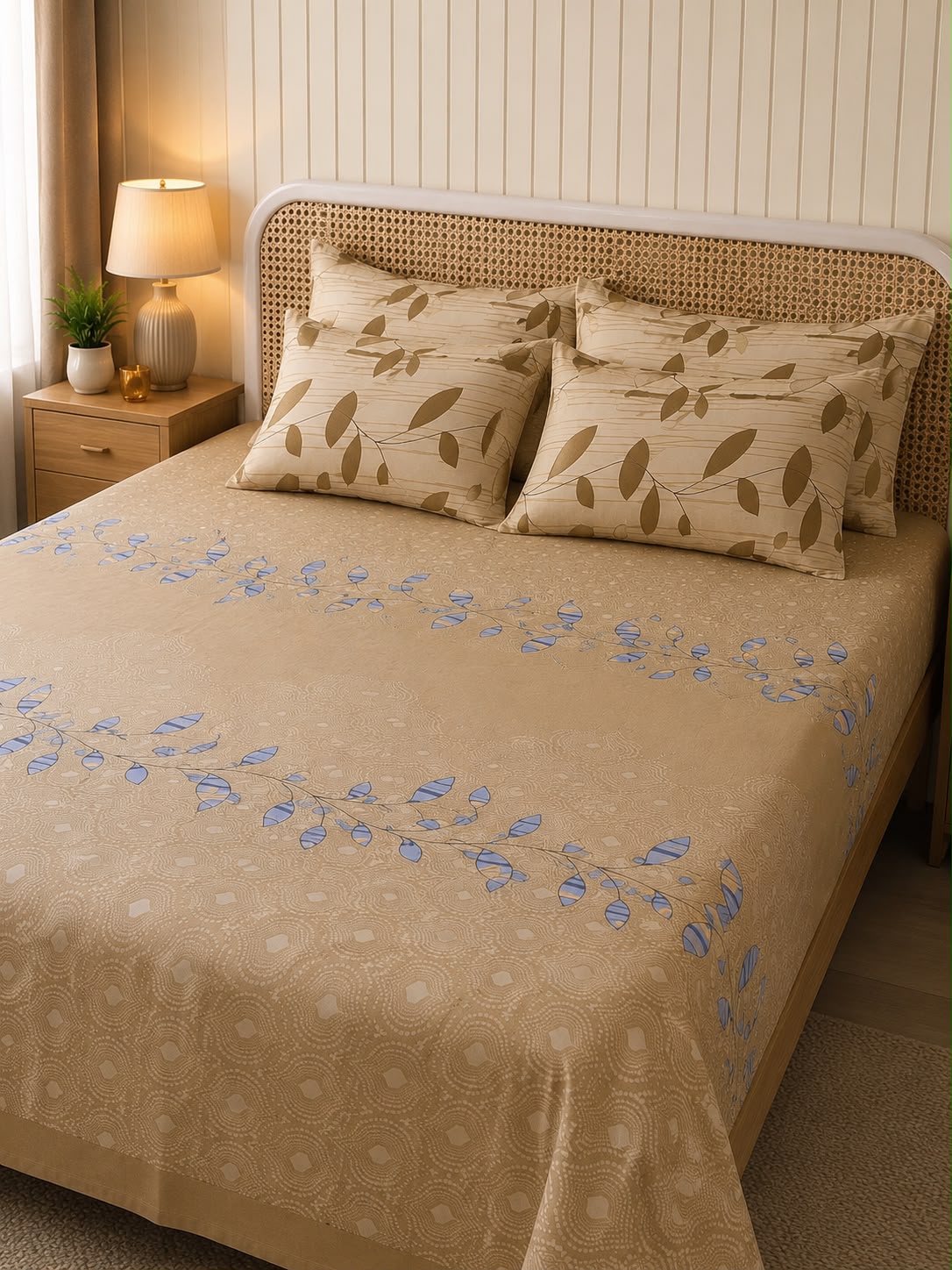 Blue Leaf Border Digital Bedsheet