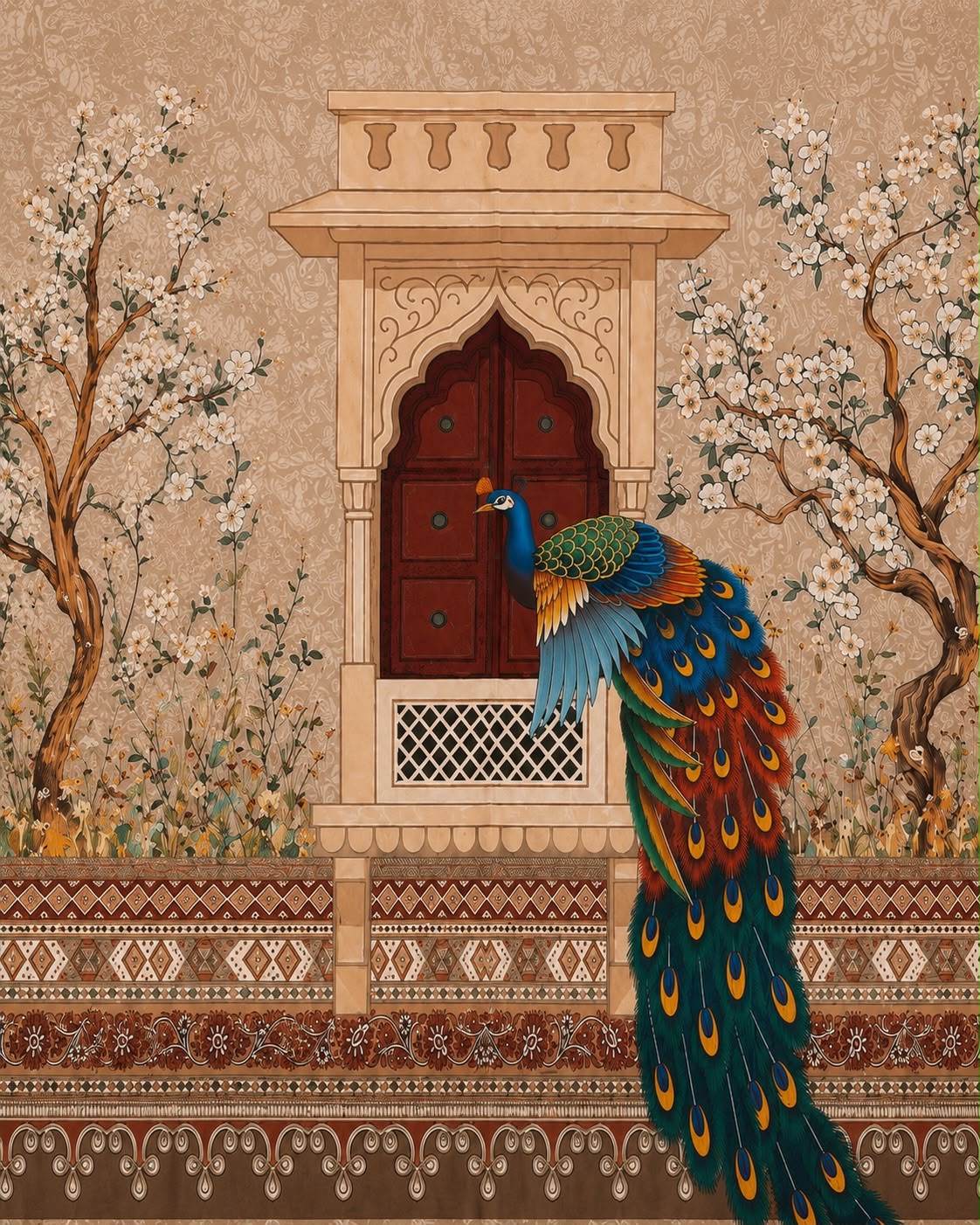 Peacock Door Digital Bedsheet