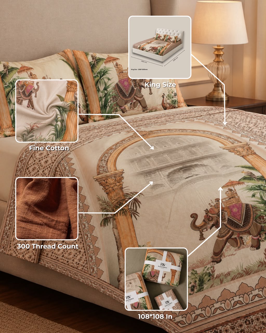 Royal Elephant Digital Bedsheet - Brown