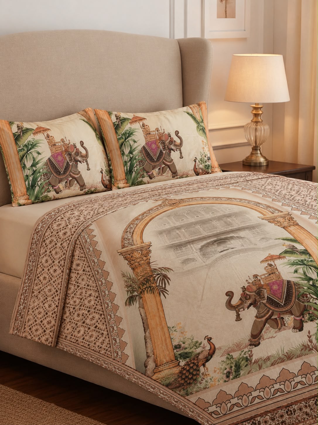 Royal Elephant Digital Bedsheet - Brown
