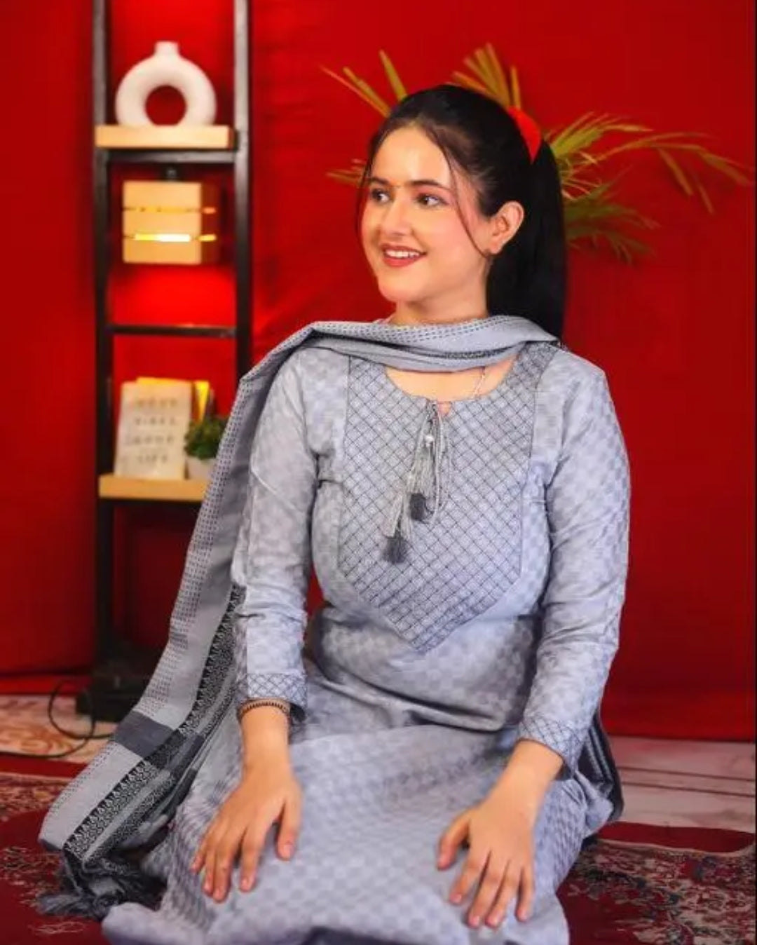 Cotton Embroidered Stright Kurti Set