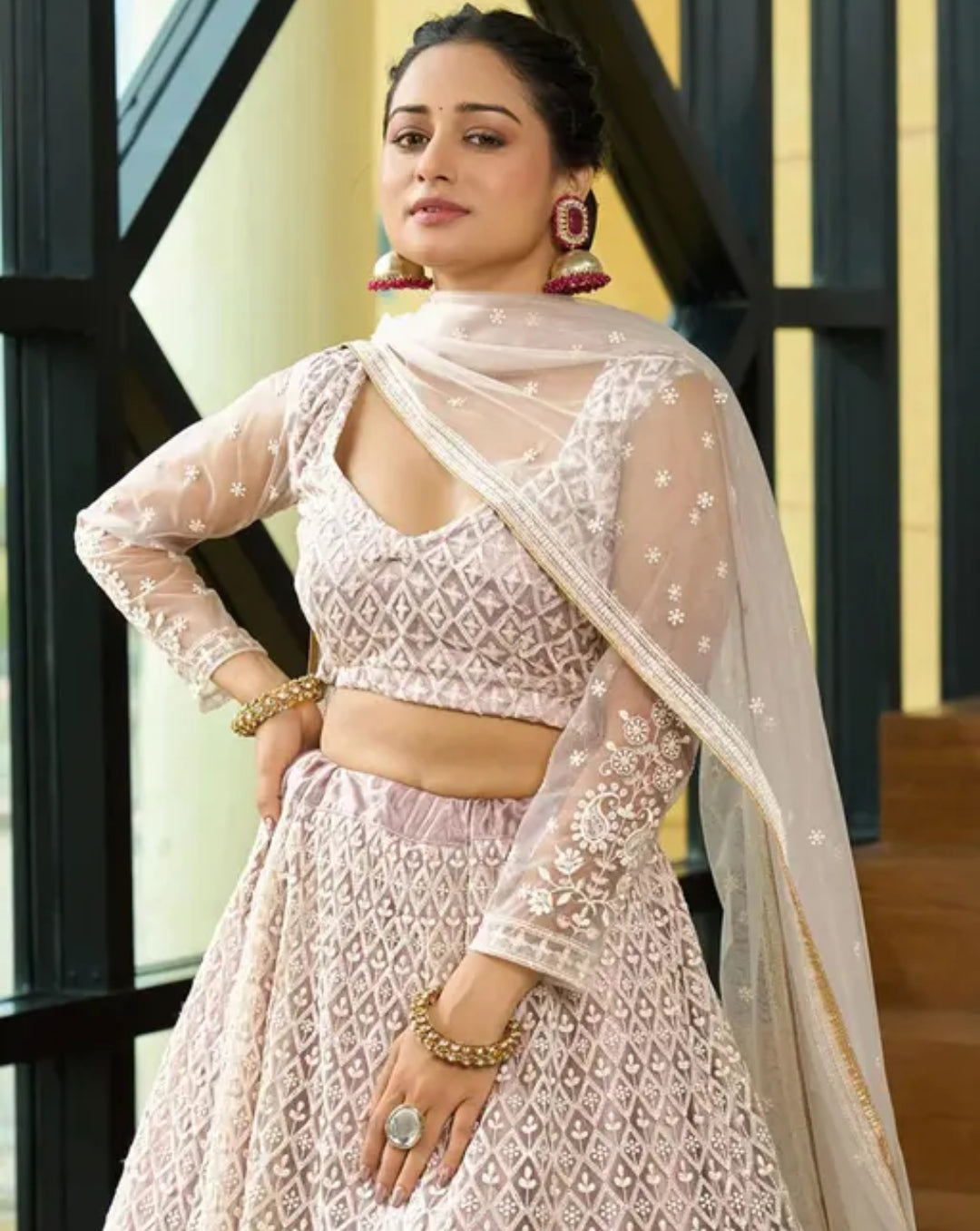 Pastel Embroidered Lengha Set