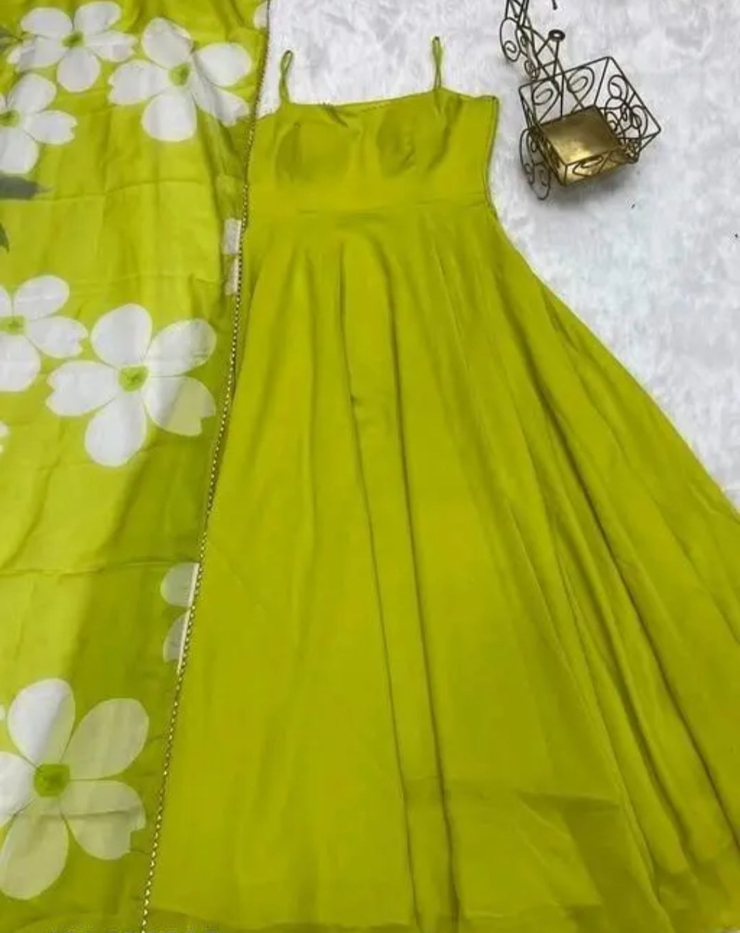 Green Georgette Anarkali Suit with Floral Dupatta