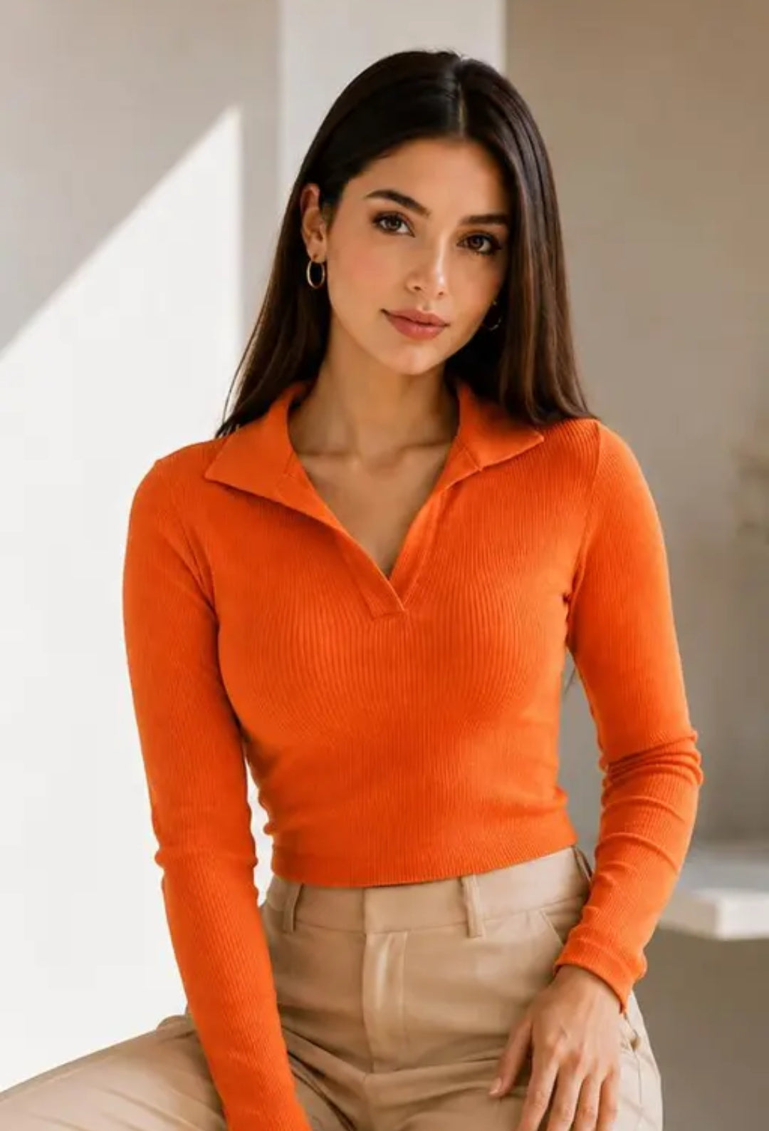 Collared Orange Lycra Top