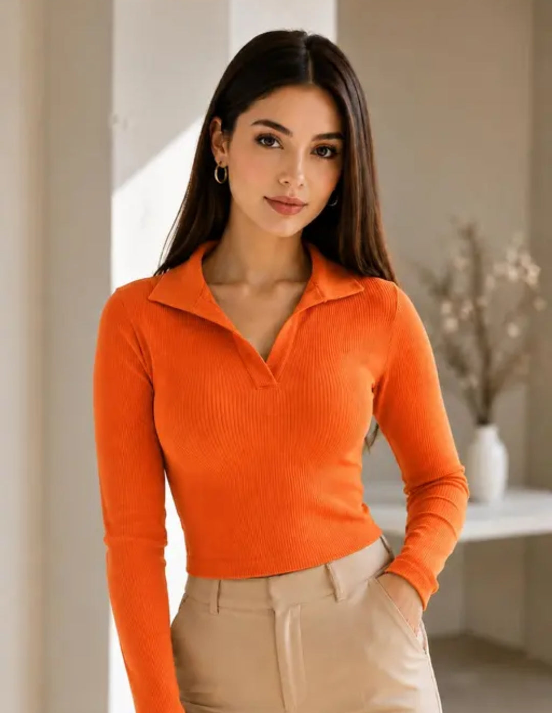 Collared Orange Lycra Top