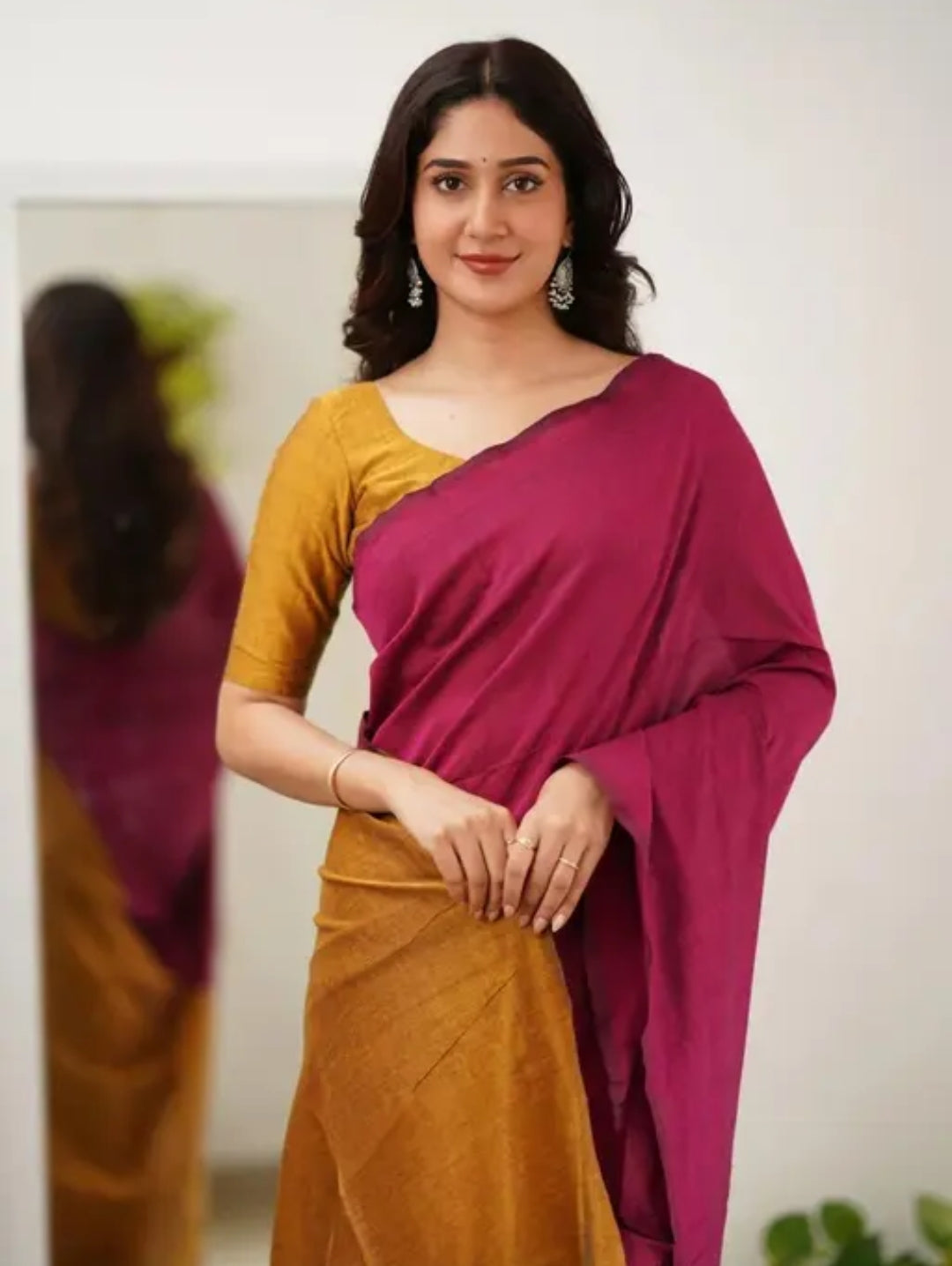 Woven Handloom Pure Cotton Duel Shade Saree - Pink & Orange