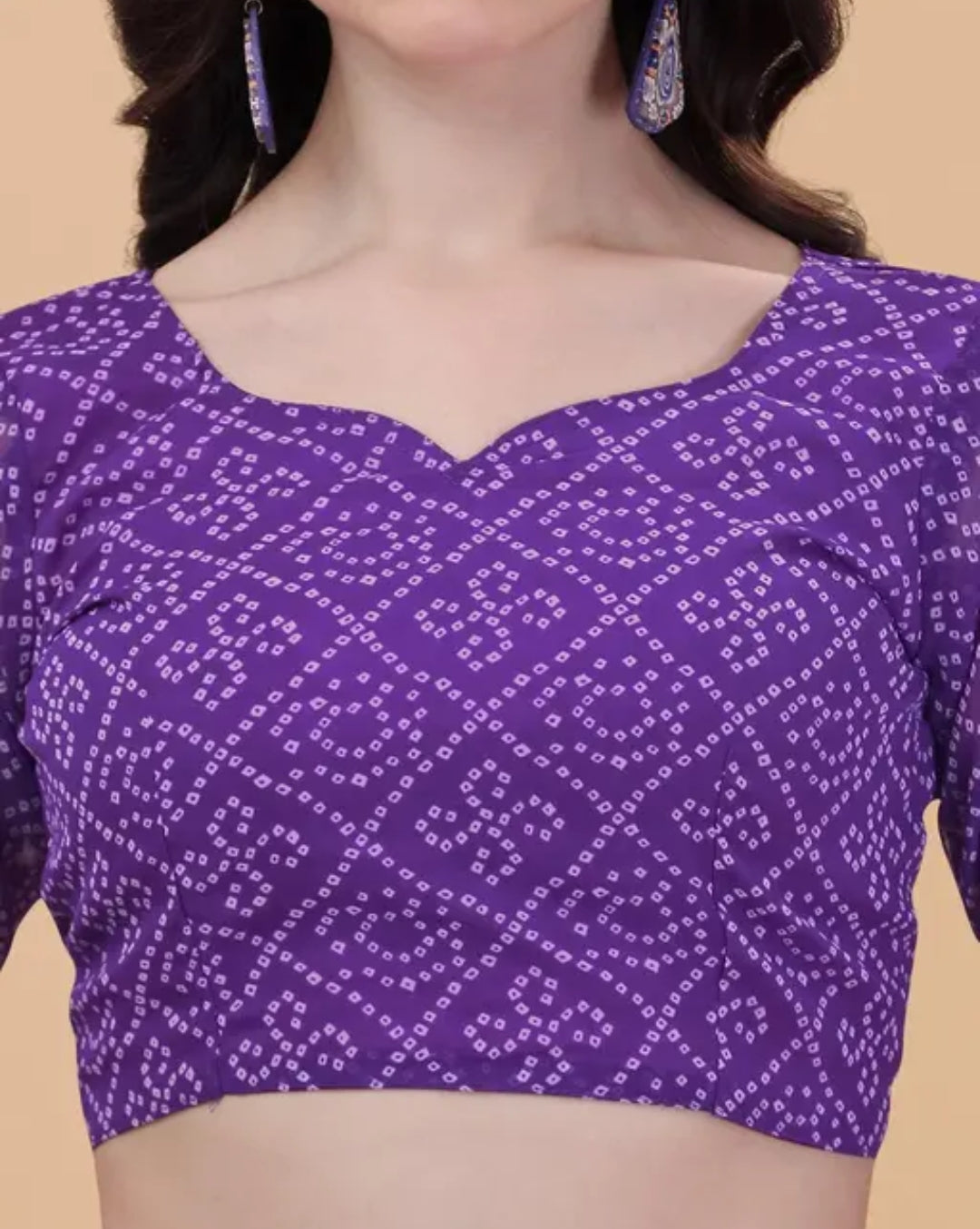 Purple Georgette Bandhni Semi-stiched Lengha