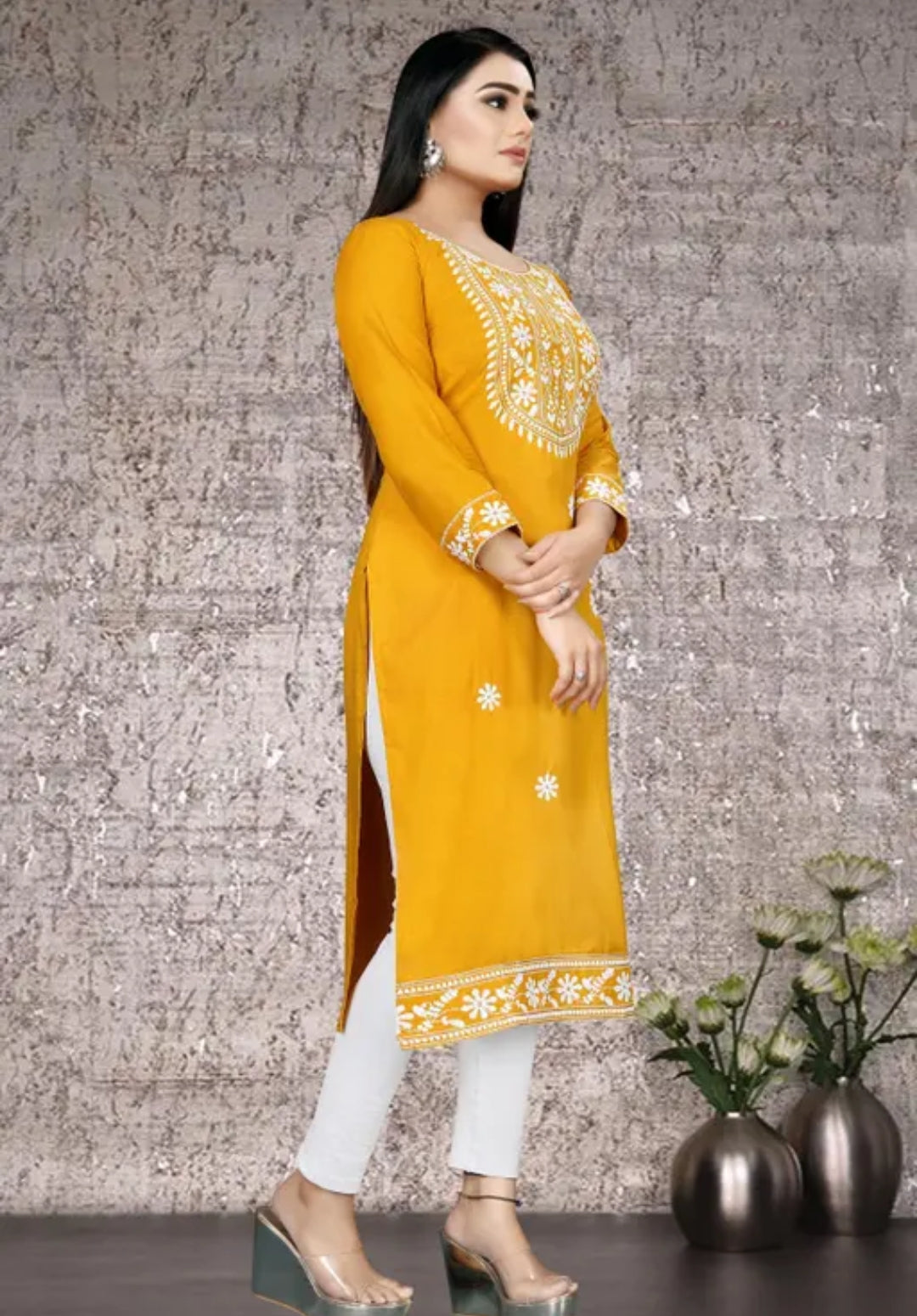 Embroidered Yellow Kurta for Women