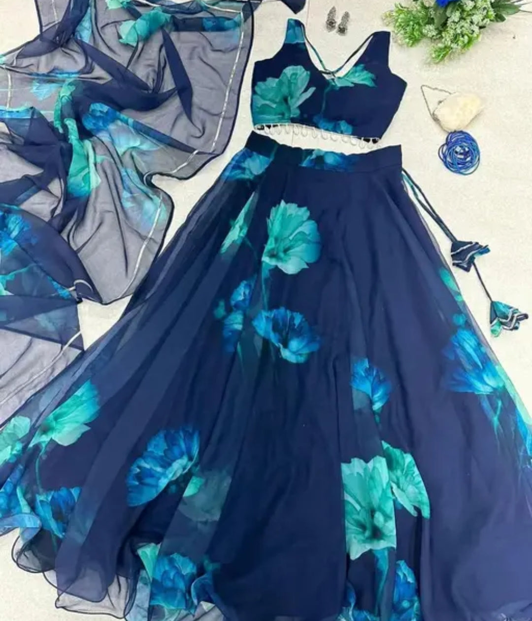 Semi-stiched Organza Floral Print Lengha Choli