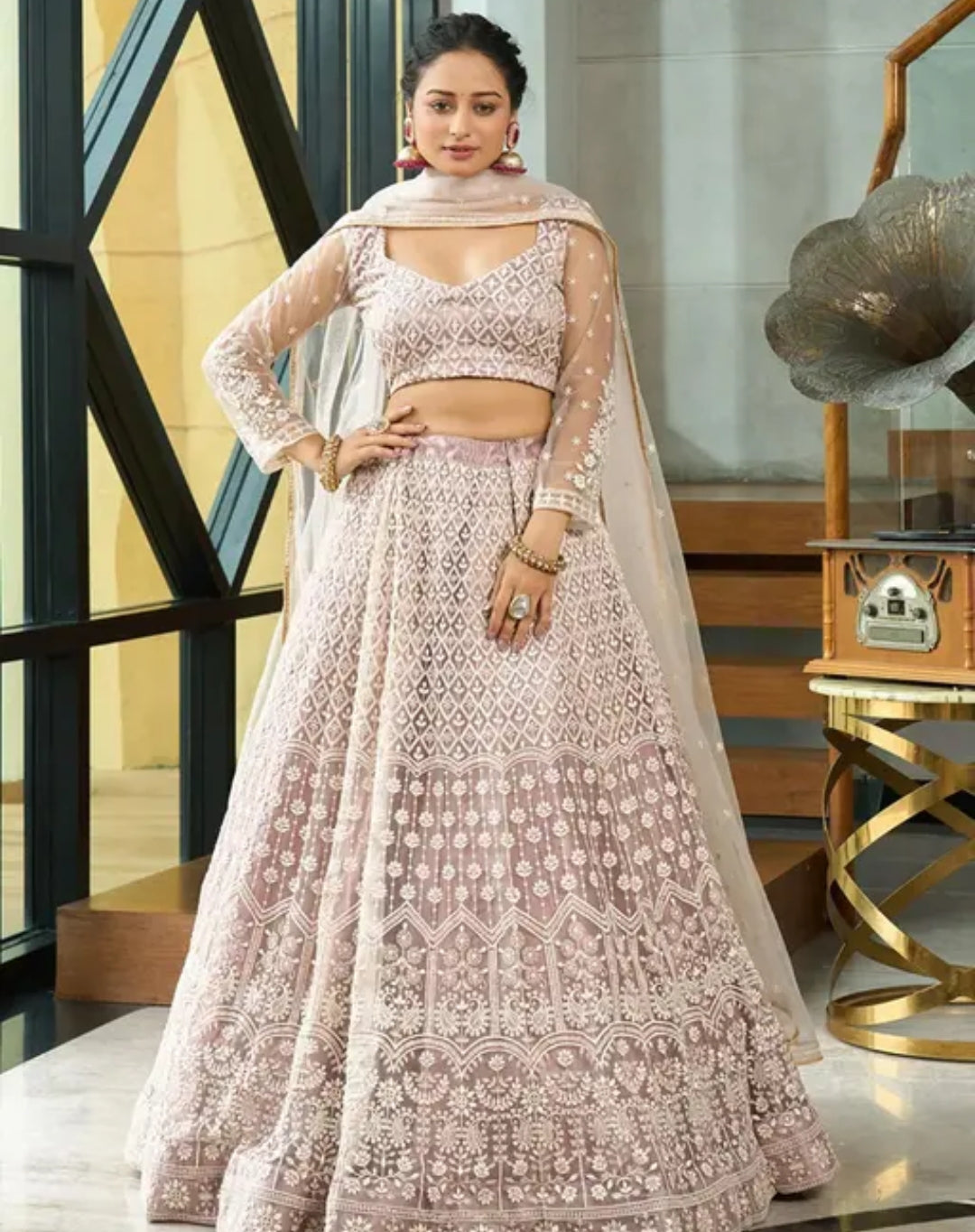 Pastel Embroidered Lengha Set