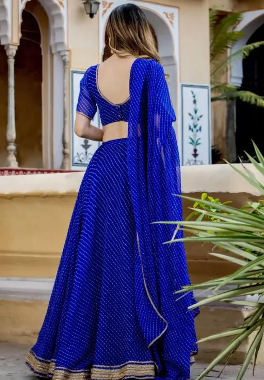 Blue Georgette Leheriya Semi-stiched Lengha