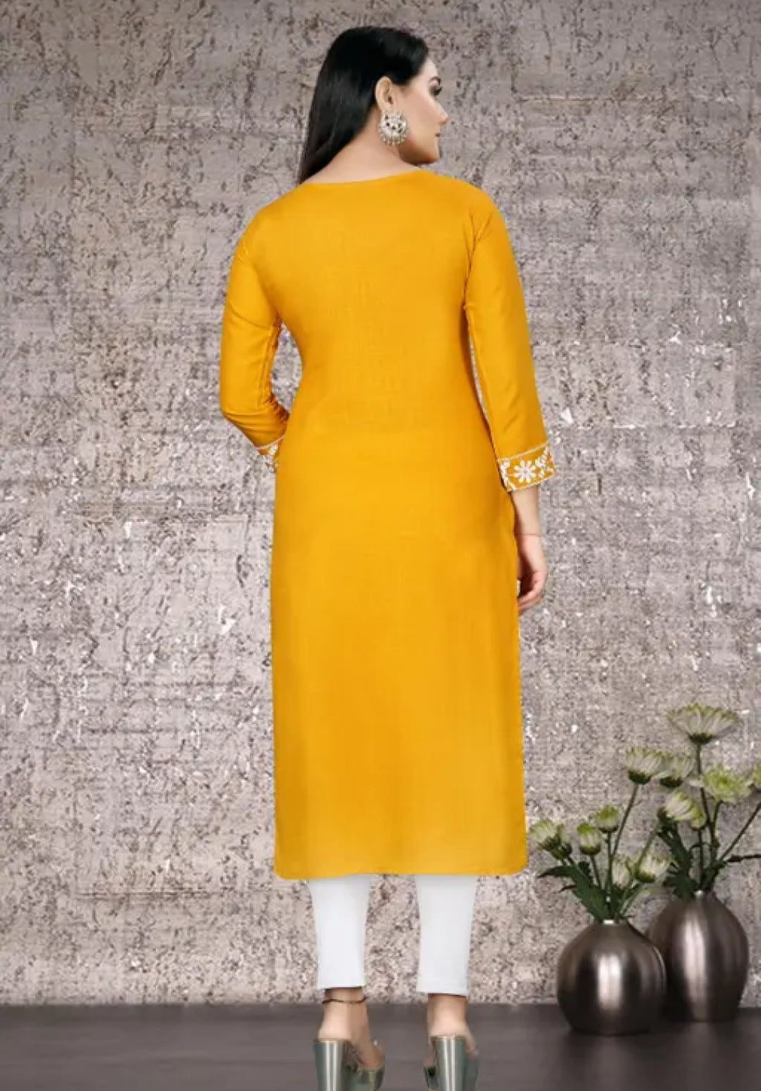 Embroidered Yellow Kurta for Women
