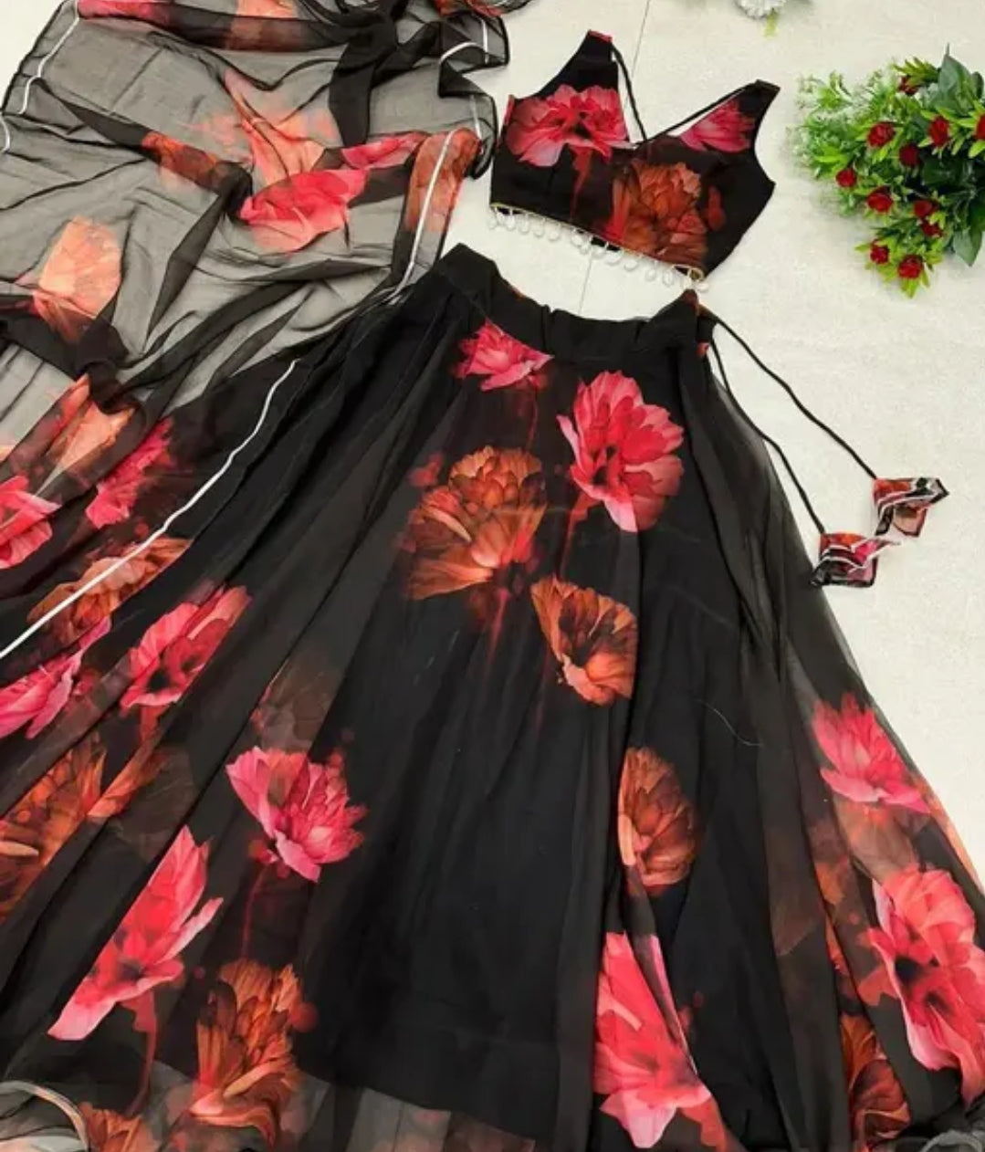 Semi-stiched Organza Floral Print Lengha Choli