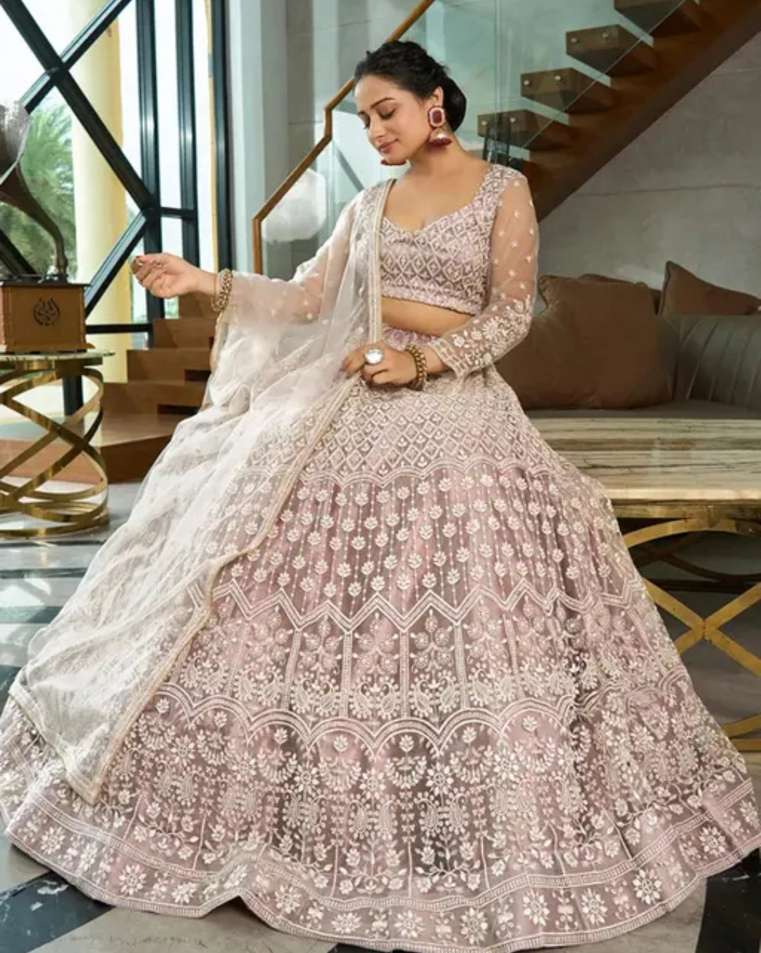 Pastel Embroidered Lengha Set