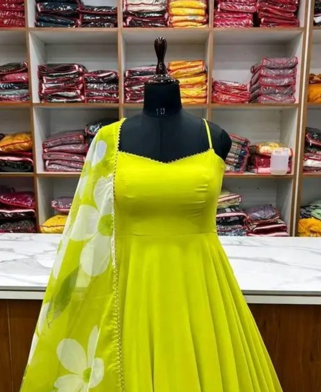 Green Georgette Anarkali Suit with Floral Dupatta