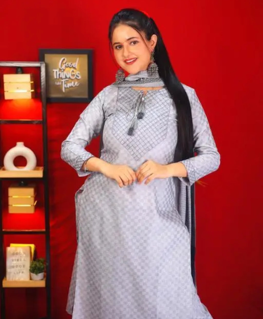 Cotton Embroidered Stright Kurti Set