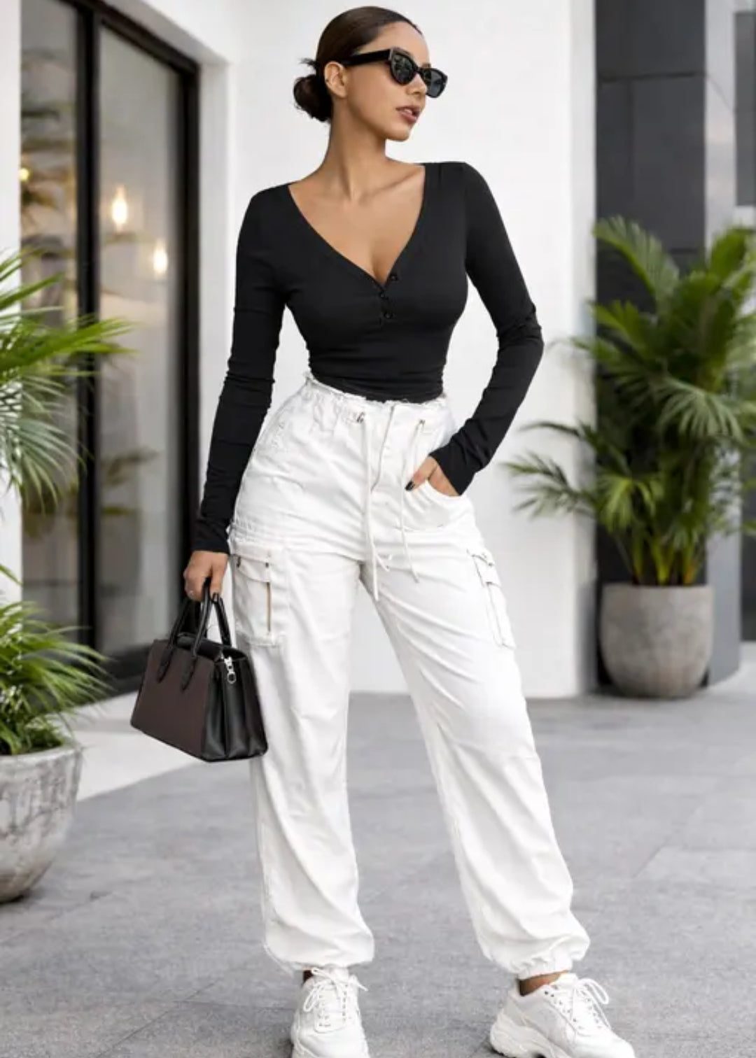 V-neck Full-selves Lycra Top