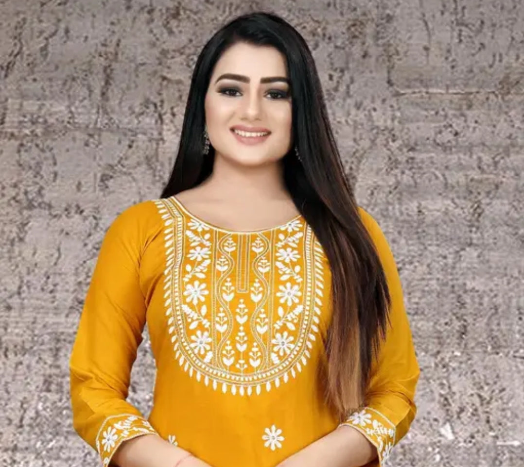 Embroidered Yellow Kurta for Women