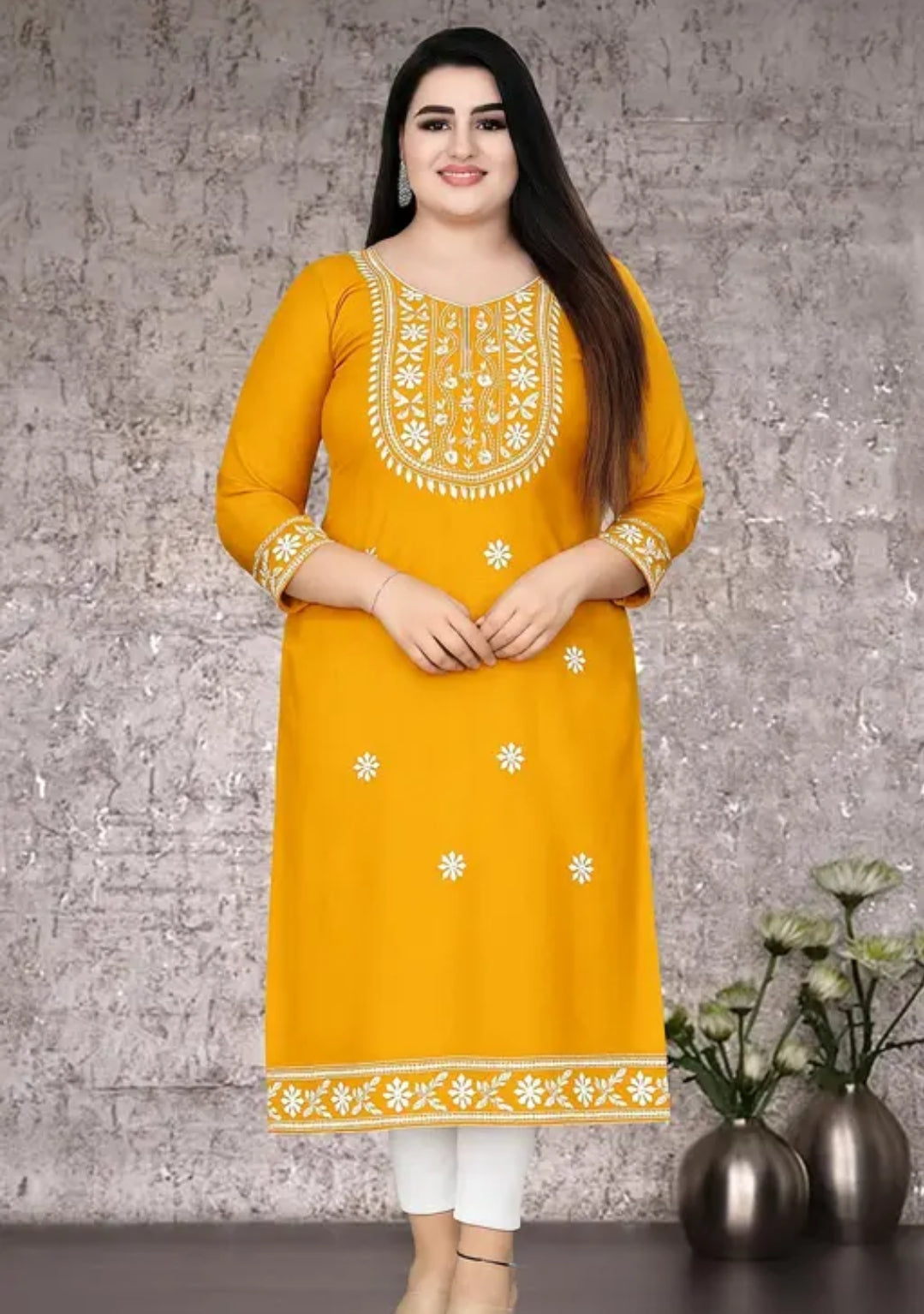 Embroidered Yellow Kurta for Women