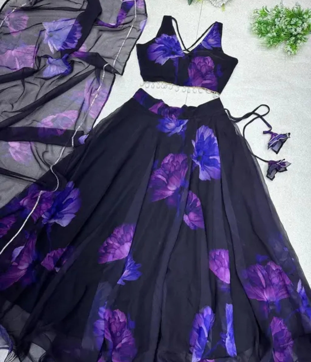 Semi-stiched Organza Floral Print Lengha Choli