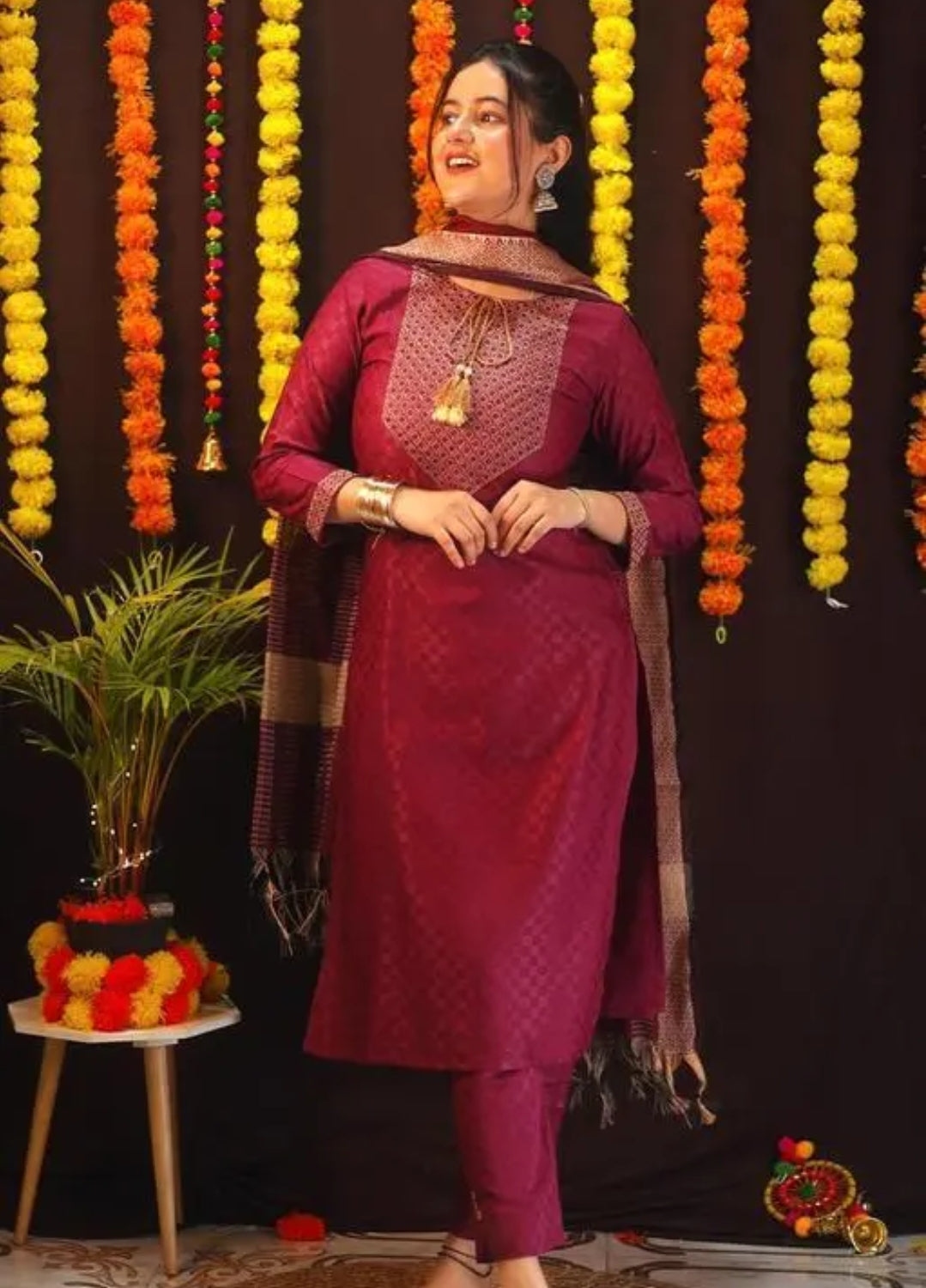 Cotton Embroidered Stright Kurti Set