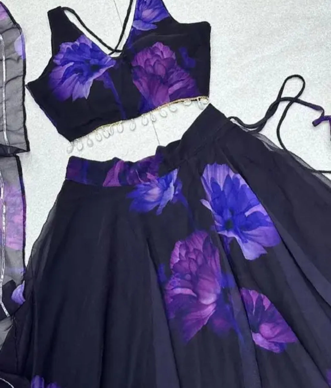 Semi-stiched Organza Floral Print Lengha Choli