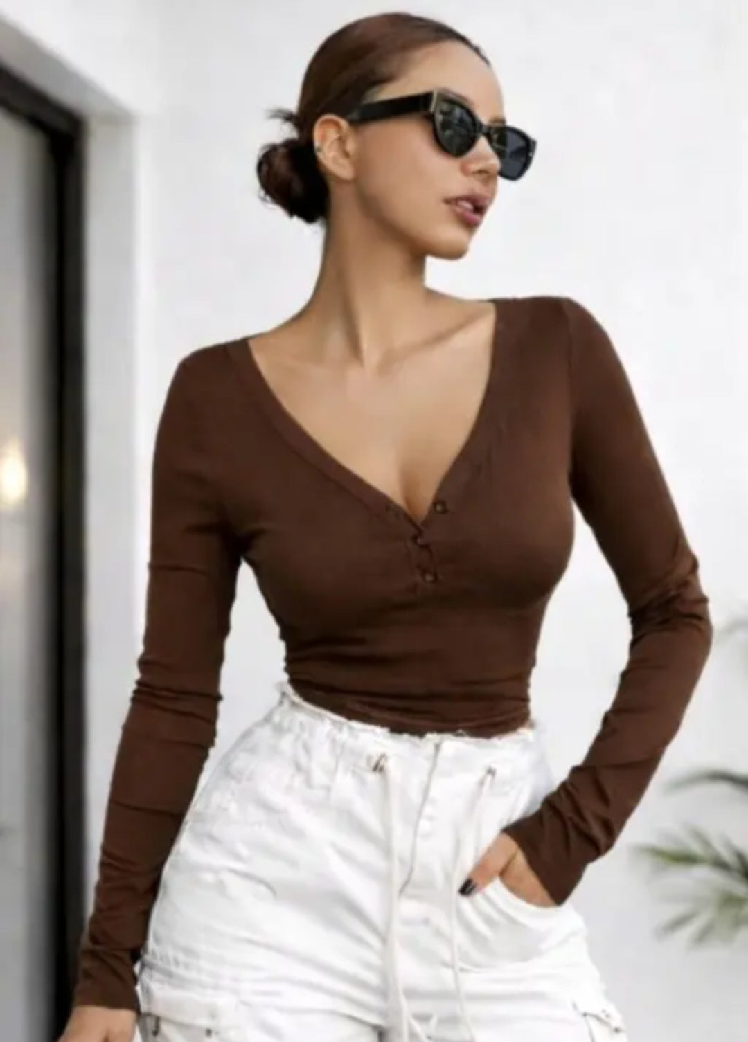V-neck Full-selves Lycra Top