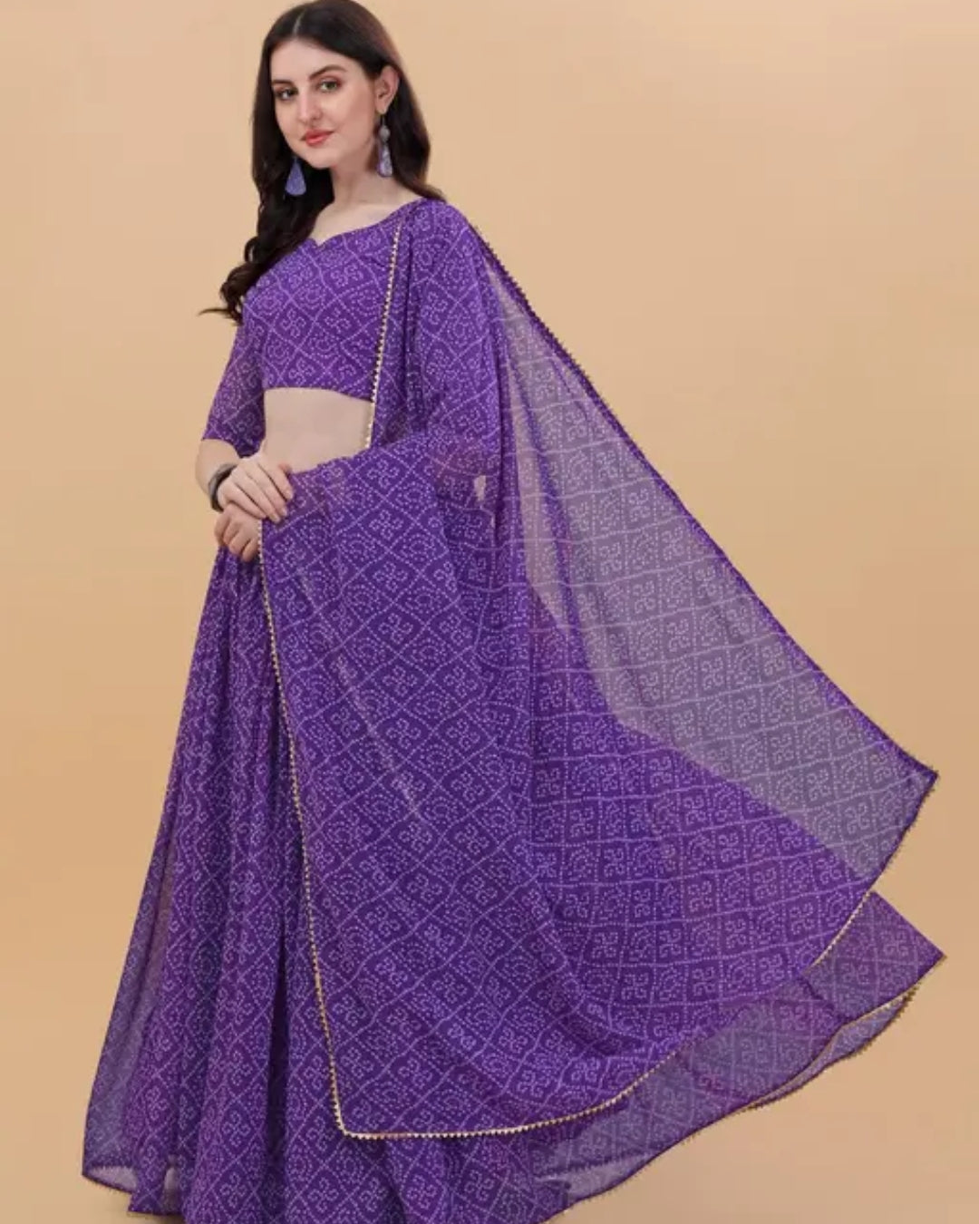 Purple Georgette Bandhni Semi-stiched Lengha