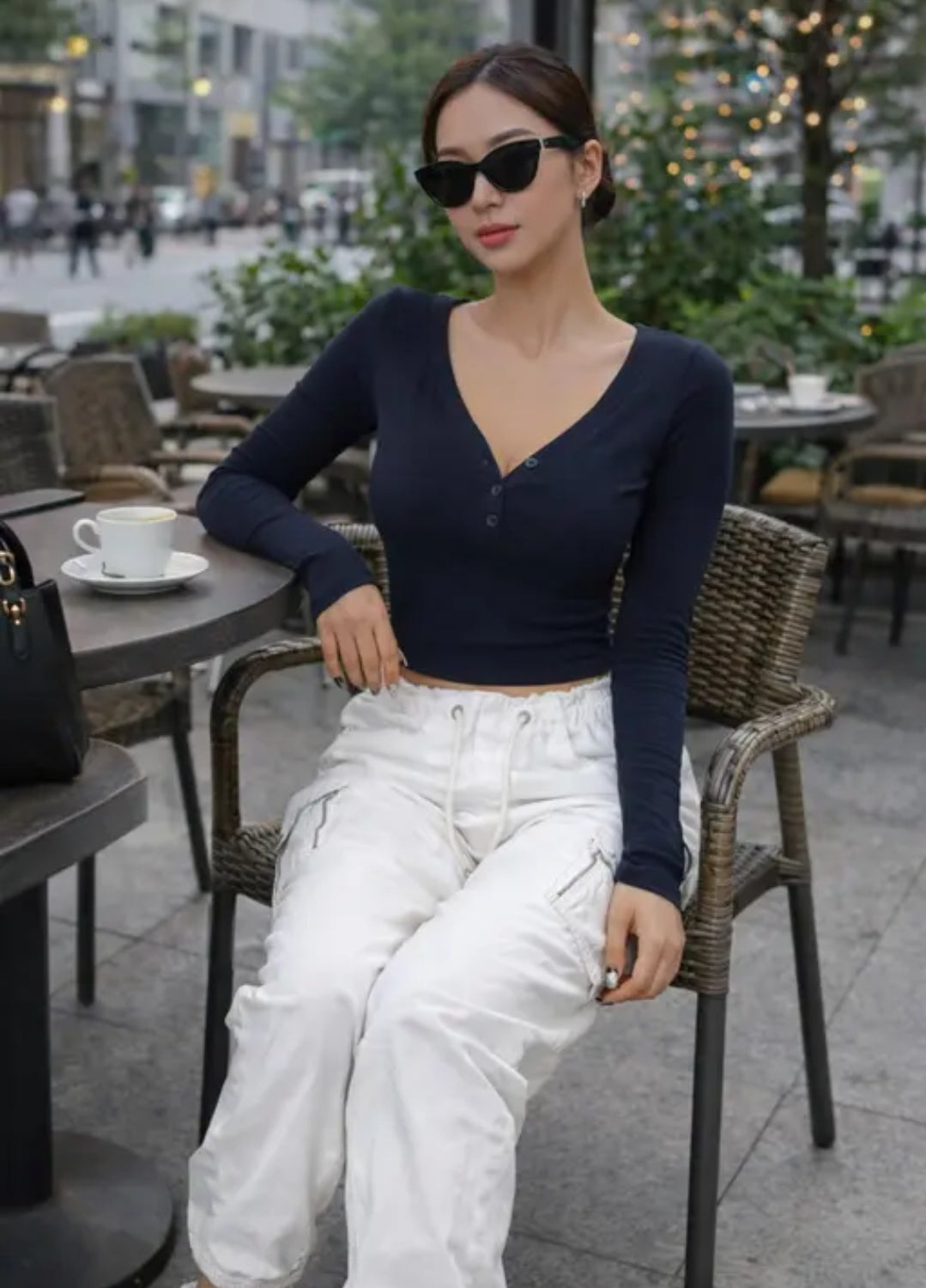 V-neck Full-selves Lycra Top