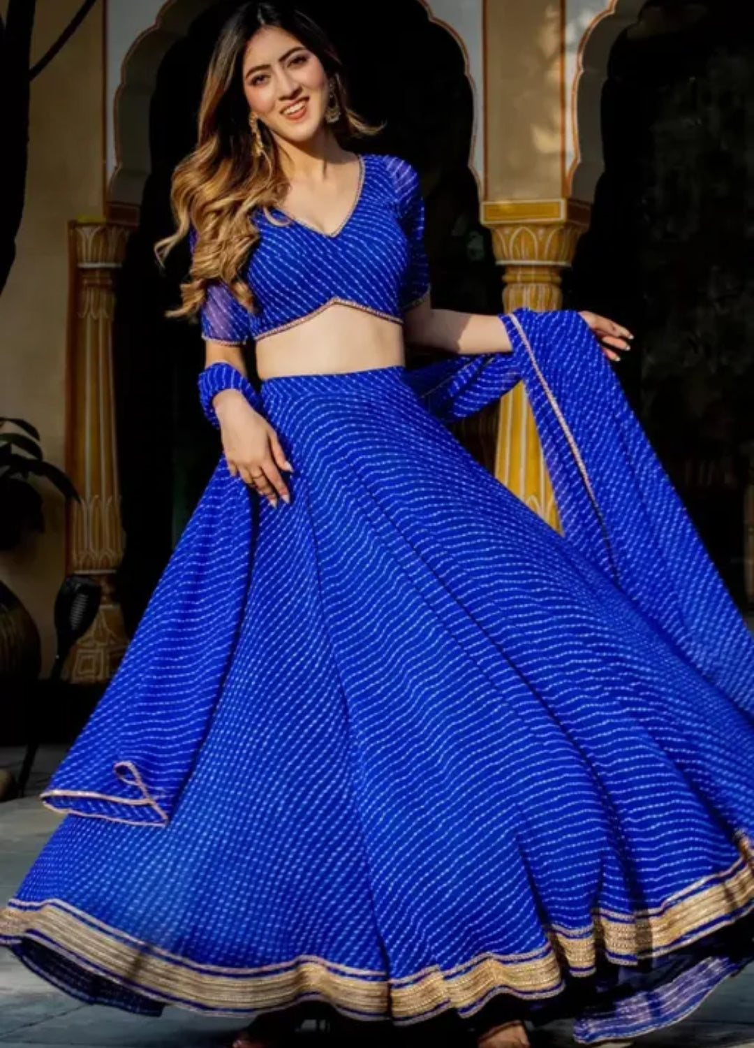 Blue Georgette Leheriya Semi-stiched Lengha